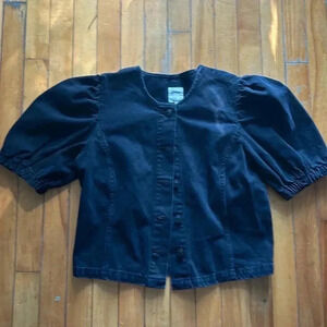 Only black denim  button down puff sleeve top